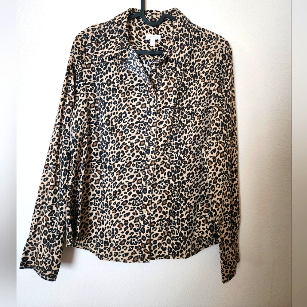 Leopard Print Button-Up Shirt 10P Talbots